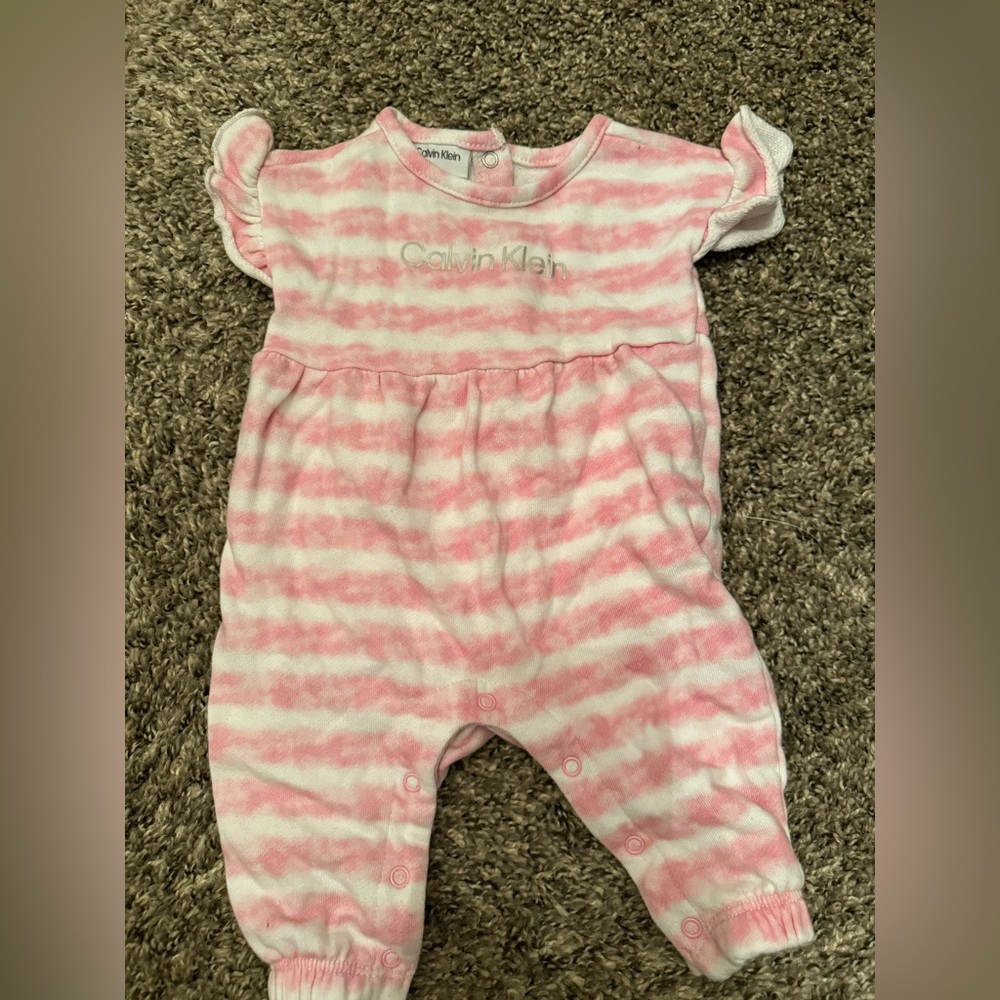 Calvin Klein Pink Footies One Piece with Ruffled Sleeves
